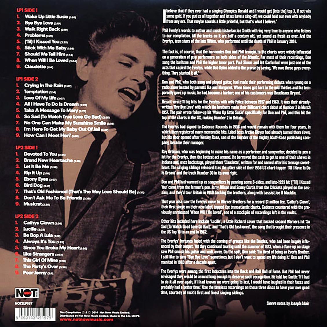 The Everly Brothers - Greatest Hits (2xLP) (180g) vinyl LP back cover