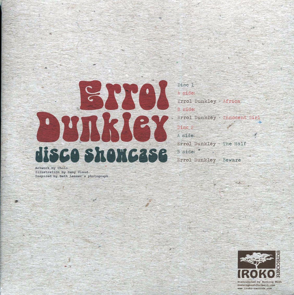 Errol Dunkley - Disco Showcase (2xLP) vinyl LP back cover