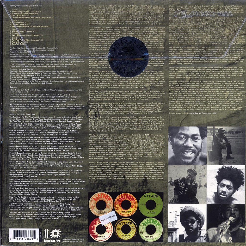 Johnny Clarke - Dreader Dread (2xLP) (180g) vinyl LP back cover