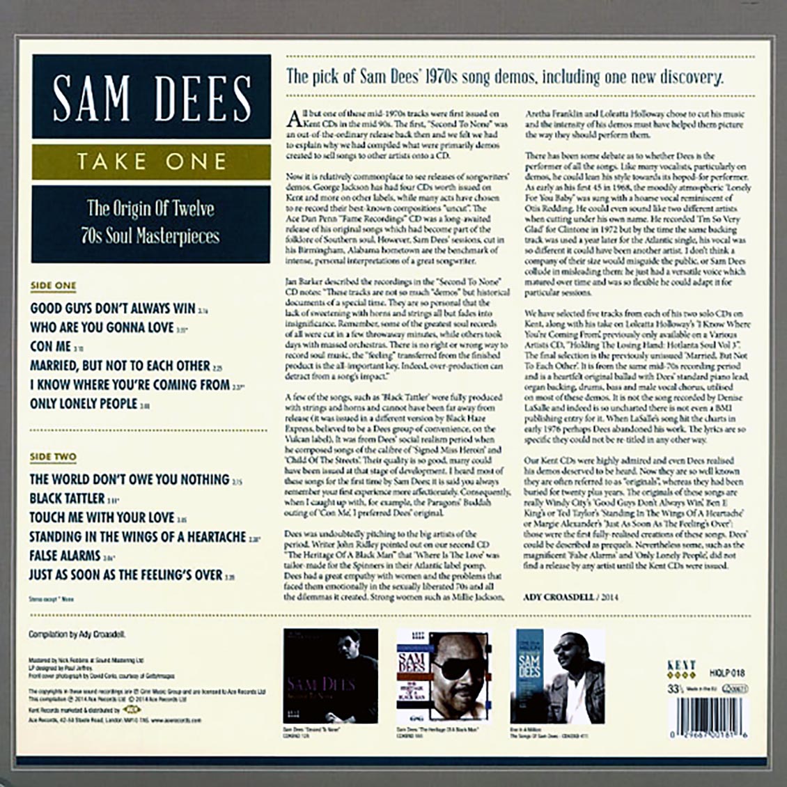 Sam Dees - Take One: The Original Twelve 70s Soul Masterpieces (180g) (colored vinyl) vinyl LP back cover