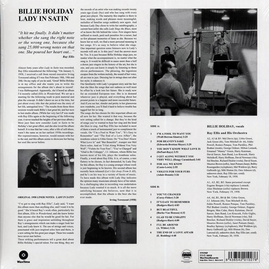 Billie Holiday - Lady In Satin (ltd. ed.) (180g) (remastered) vinyl LP back cover