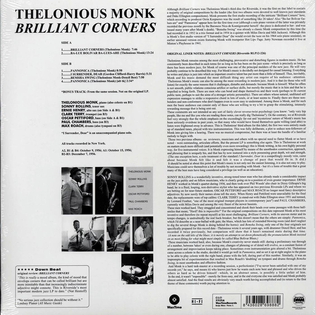 Thelonious Monk - Brilliant Corners (+bonus track) (ltd. ed.) (180g) vinyl LP back cover