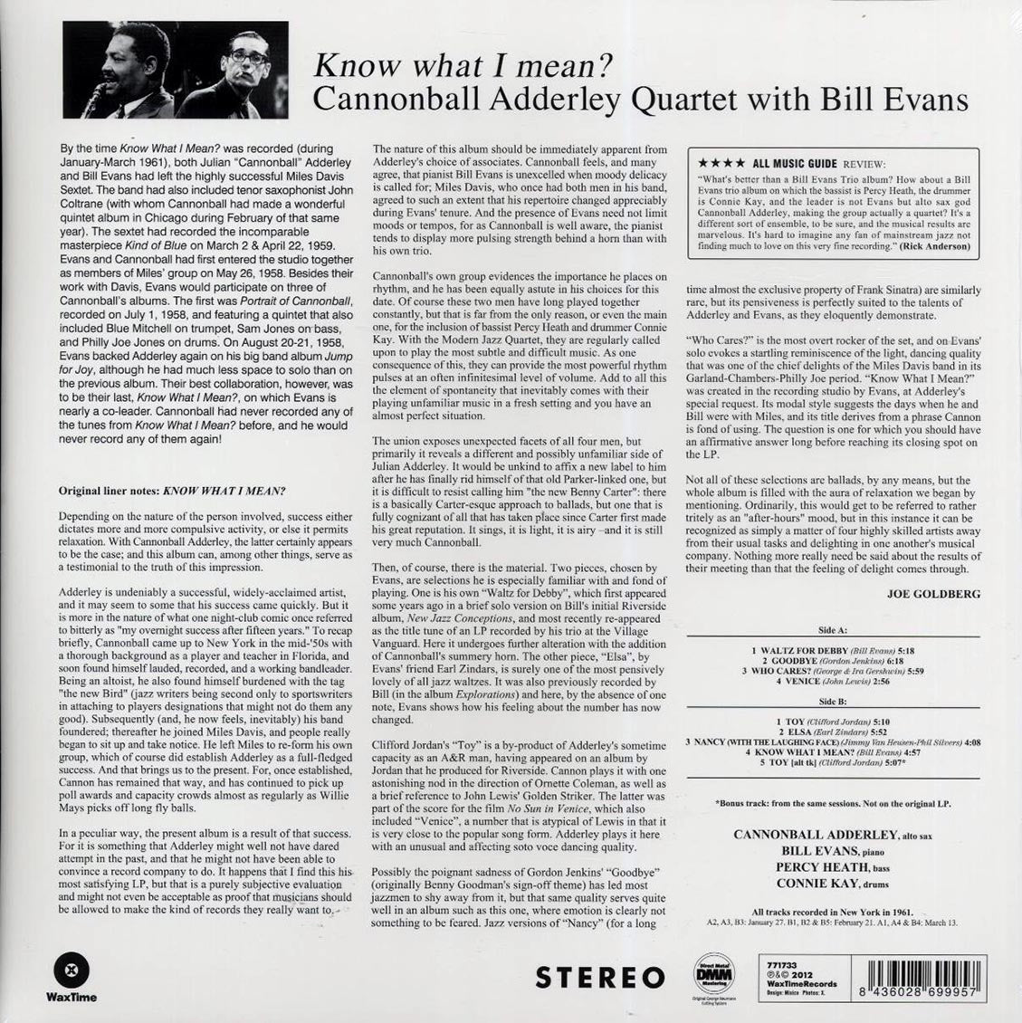 Cannonball Adderley, Bill Evans - Know What I Mean? (ltd. ed.) (180g) (remastered) vinyl LP back cover