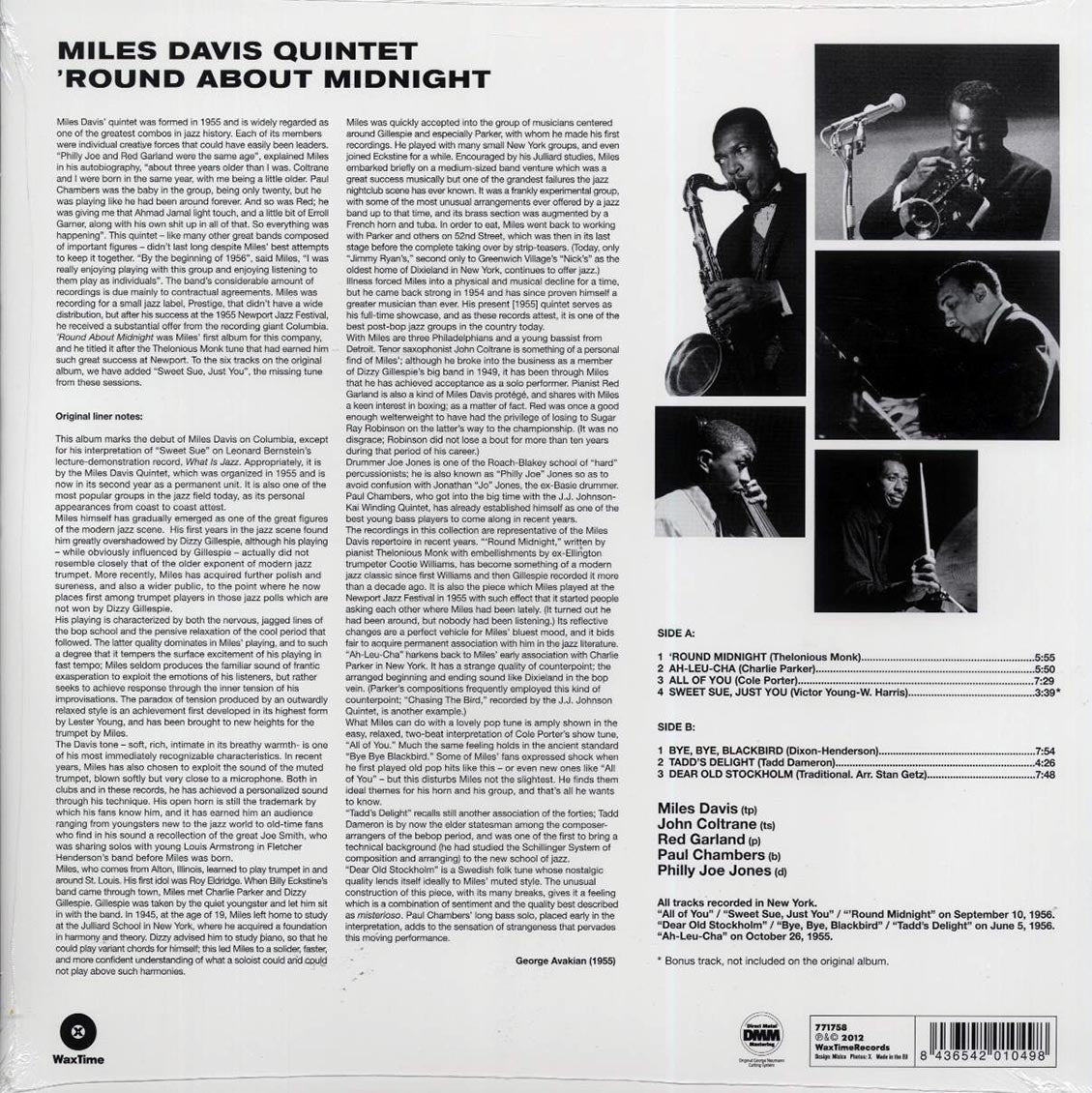 Miles Davis Quintet - Round About Midnight (+bonus track) (ltd. ed.) (180g) vinyl LP back cover