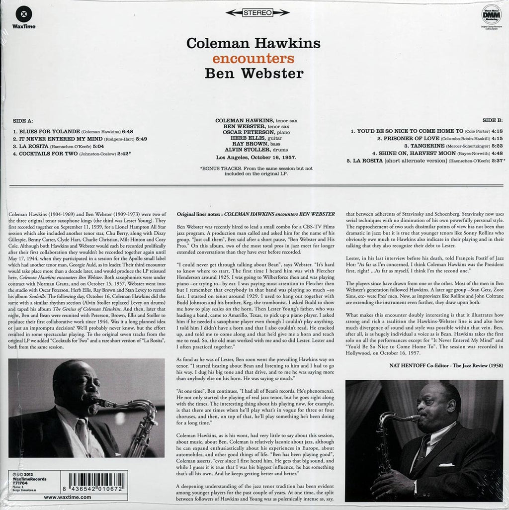 Coleman Hawkins, Ben Webster - Coleman Hawkins Encounters Ben Webster (ltd. ed.) (180g) (remastered) vinyl LP back cover