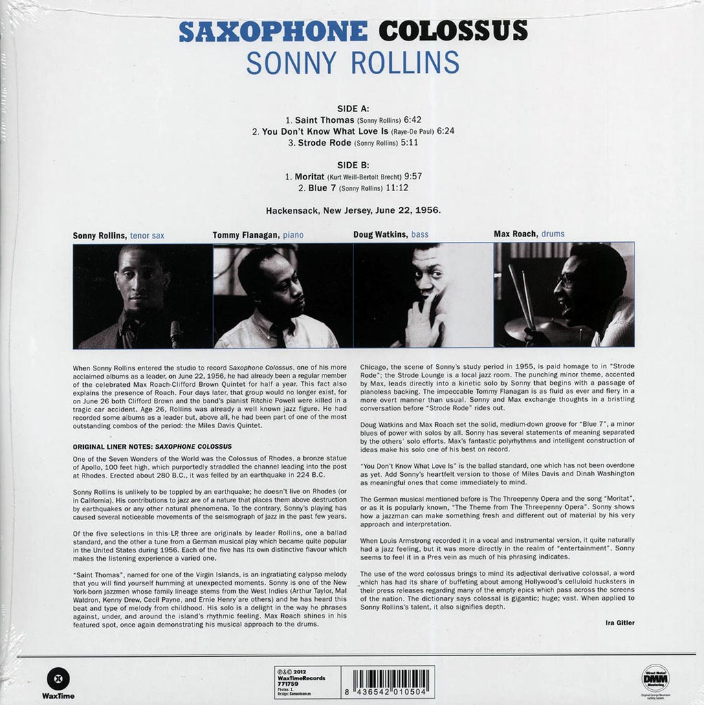 Sonny Rollins - Saxophone Colossus (ltd. ed.) (180g) vinyl LP back cover