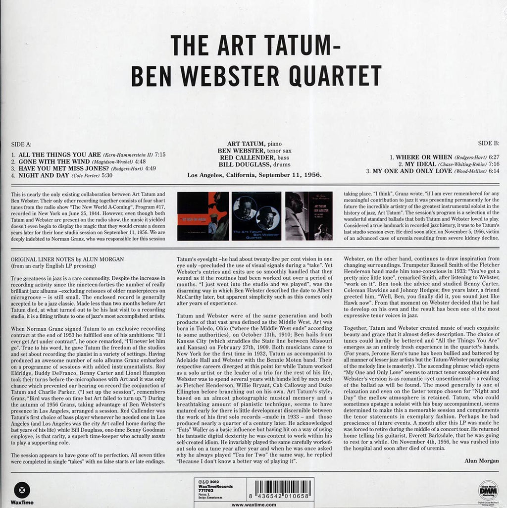Art Tatum, Ben Webster - Art Tatum-Ben Webster Quartet (ltd. ed.) (180g) (remastered) vinyl LP back cover