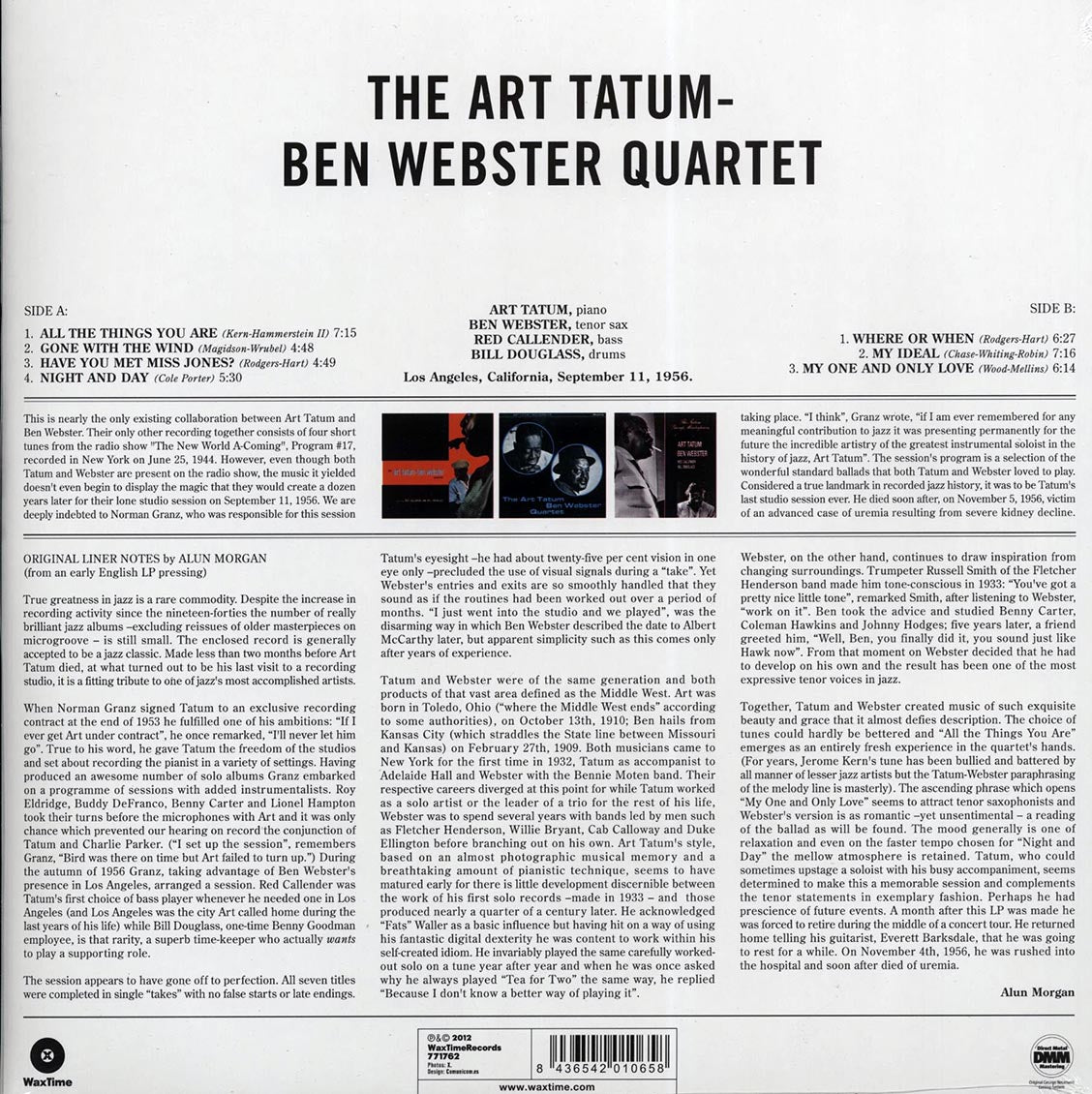 Art Tatum, Ben Webster - Art Tatum-Ben Webster Quartet (ltd. ed.) (180g) (remastered) vinyl LP back cover