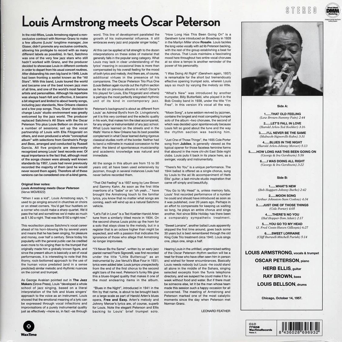 Louis Armstrong, Oscar Peterson - Louis Armstrong Meets Oscar Peterson (ltd. ed.) (180g) (remastered) vinyl LP back cover