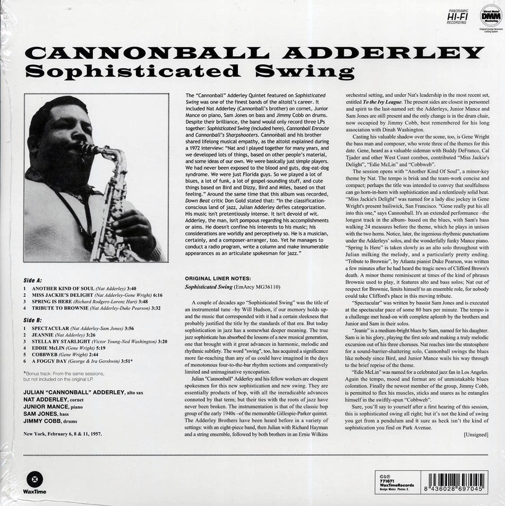 Cannonball Adderley - Sophisticated Swing (ltd. ed.) (180g) (remastered) vinyl LP back cover