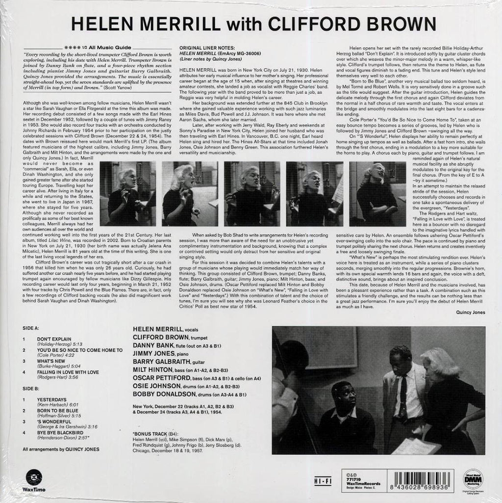 Helen Merrill, Clifford Brown - Helen Merrill With Clifford Brown (+bonus track) (ltd. ed.) (180g) (remastered) vinyl LP back cover