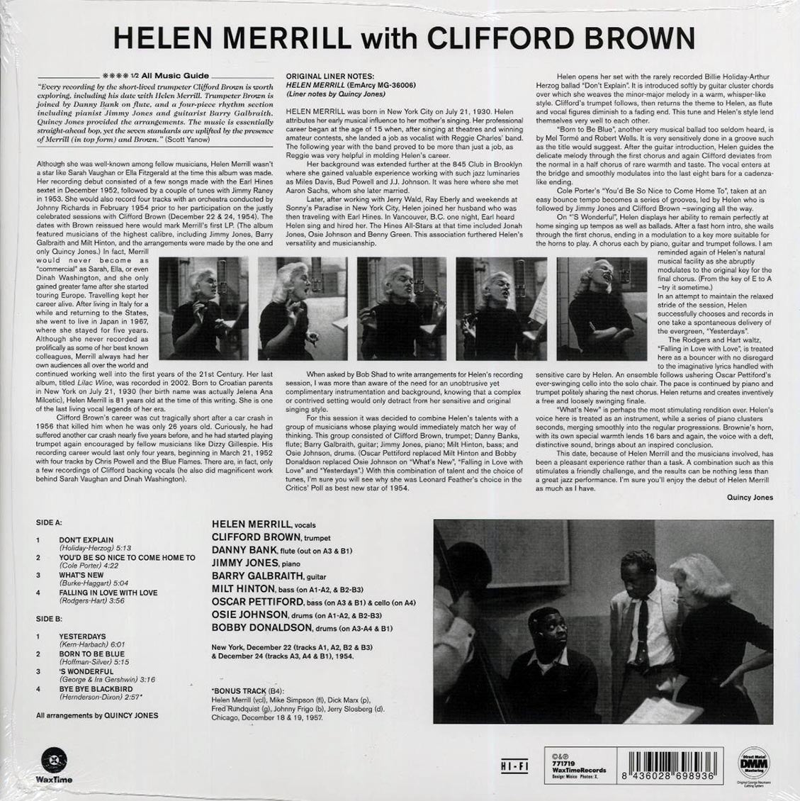 Helen Merrill, Clifford Brown - Helen Merrill With Clifford Brown (+bonus track) (ltd. ed.) (180g) (remastered) vinyl LP back cover