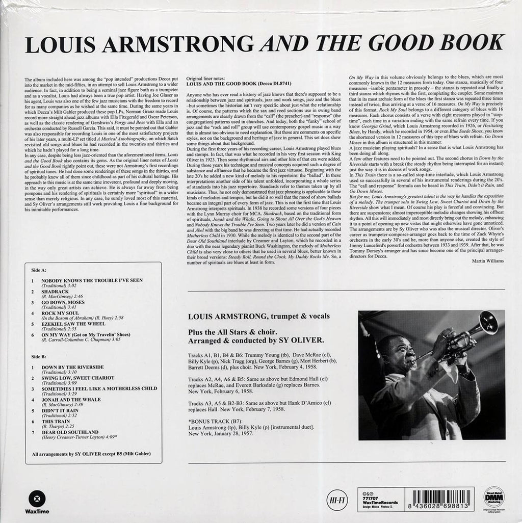 Louis Armstrong & His All-Stars, The Sy Oliver Choir - Louis And The Good Book (+bonus track) (ltd. ed.) (180g) (remastered) vinyl LP back cover