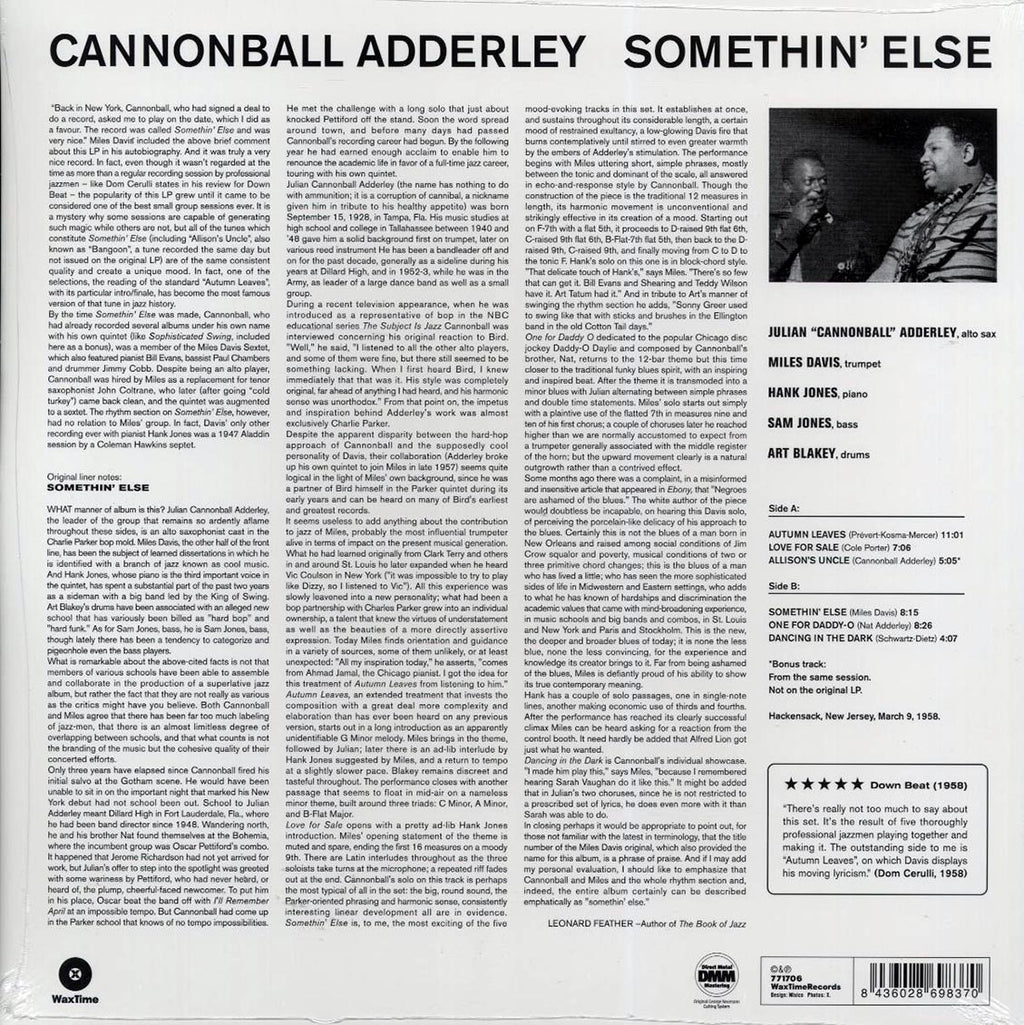 Cannonball Adderley - Somethin' Else (ltd. ed.) (180g) (remastered) vinyl LP back cover