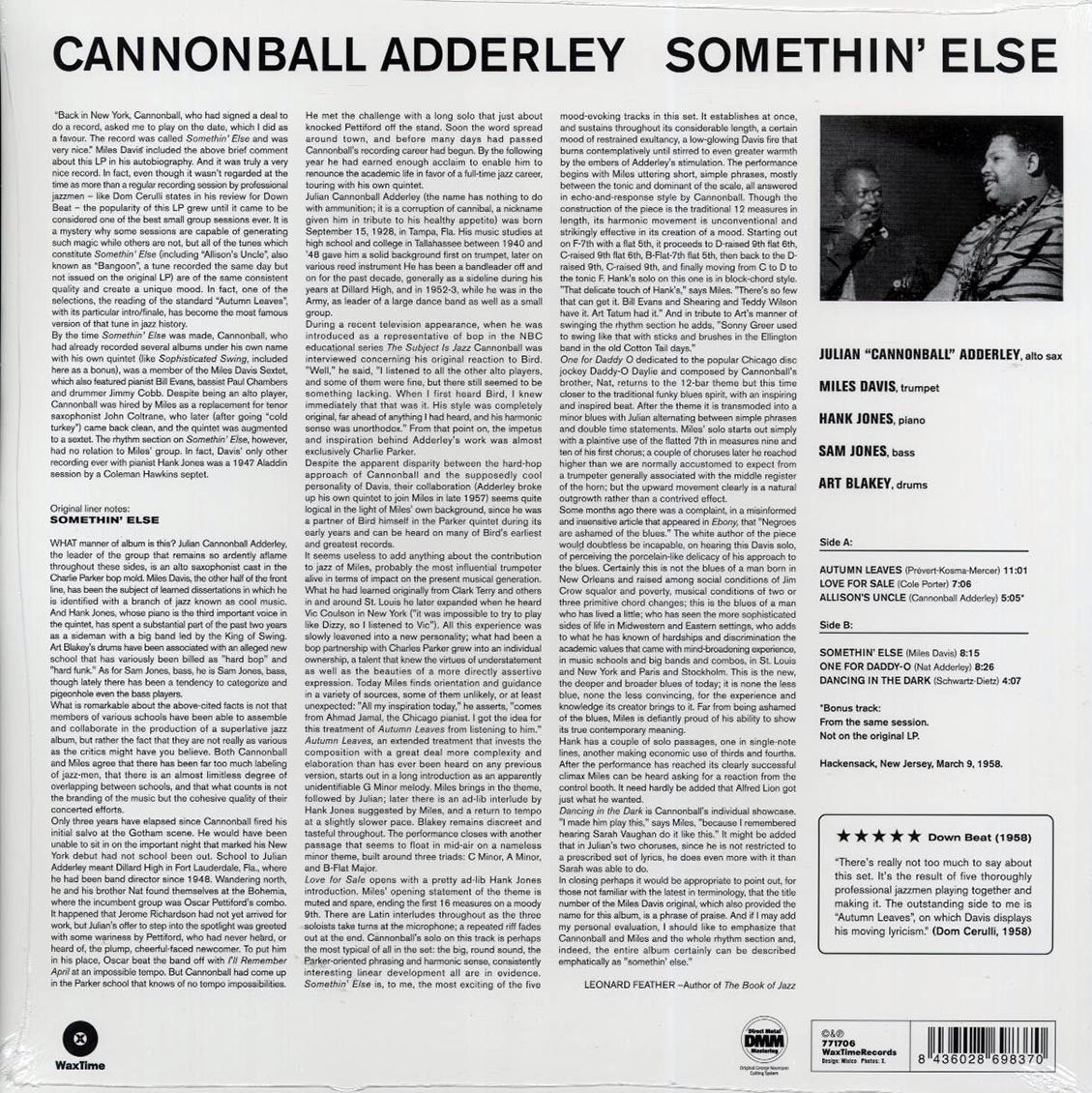 Cannonball Adderley - Somethin' Else (ltd. ed.) (180g) (remastered) vinyl LP back cover