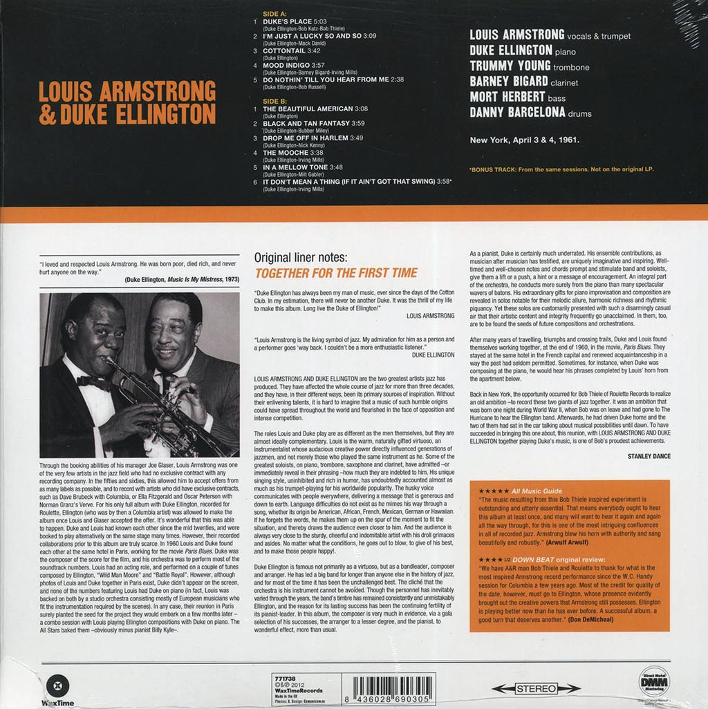 Louis Armstrong, Duke Ellington - Louis Armstrong & Duke Ellington: The Great Summit (+bonus track) (ltd. ed.) (180g) (remastered) vinyl LP back cover