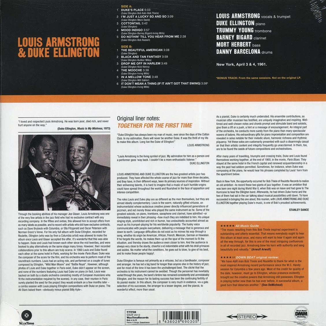 Louis Armstrong, Duke Ellington - Louis Armstrong & Duke Ellington: The Great Summit (+bonus track) (ltd. ed.) (180g) (remastered) vinyl LP back cover
