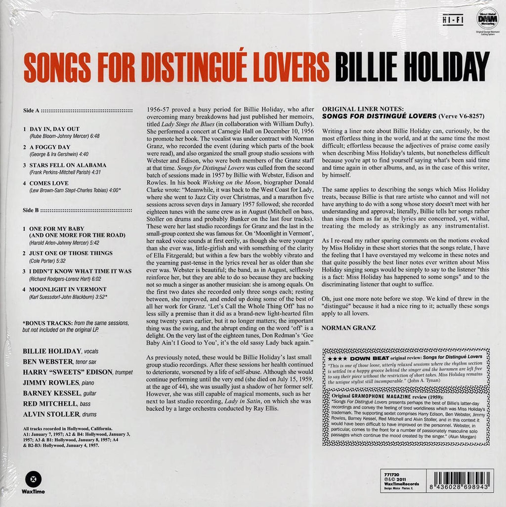 Billie Holiday - Songs For Distingue Lovers (ltd. ed.) (180g) vinyl LP back cover