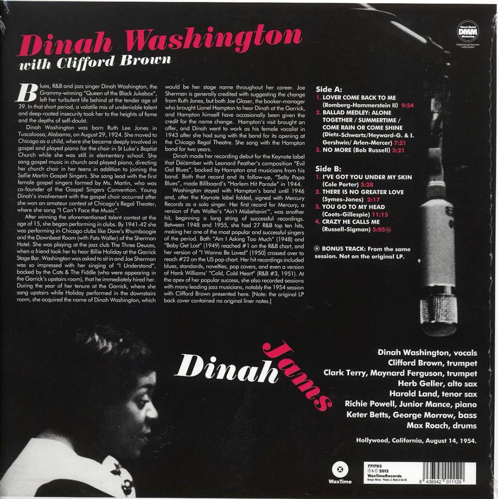 Dinah Washington - Dinah Jams (ltd. ed.) (180g) (remastered) vinyl LP back cover