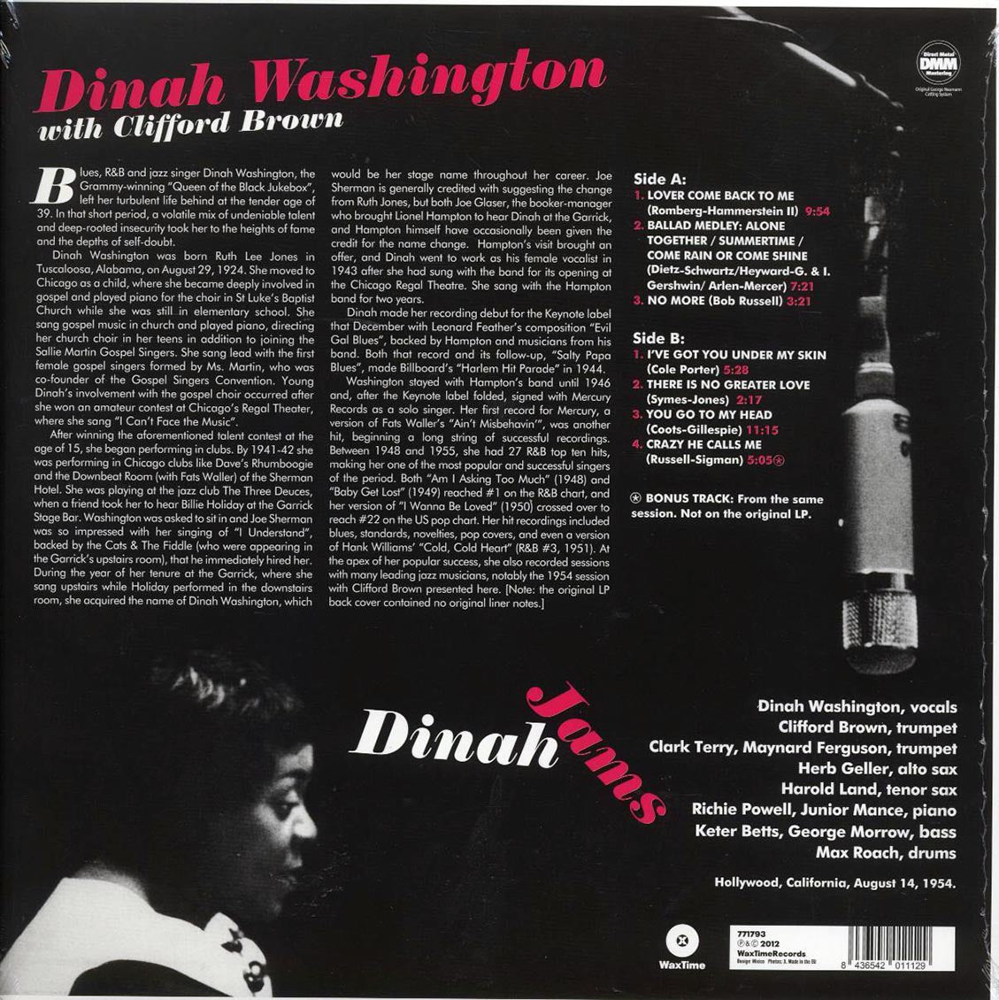 Dinah Washington - Dinah Jams (ltd. ed.) (180g) (remastered) vinyl LP back cover
