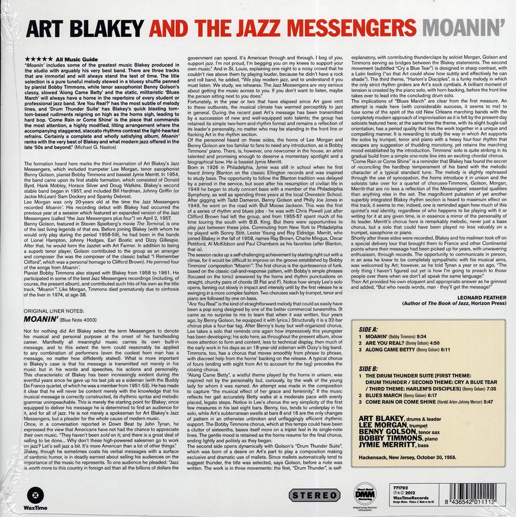 Art Blakey & The Jazz Messengers - Moanin' (ltd. ed.) (180g) vinyl LP back cover
