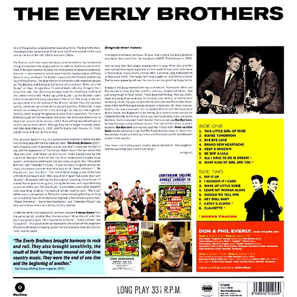 The Everly Brothers - The Everly Brothers (+4 bonus tracks) (180g) vinyl LP back cover
