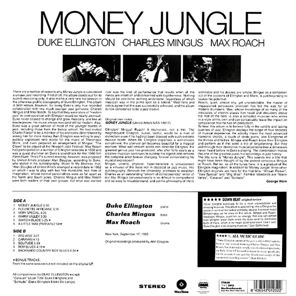 Duke Ellington, Charles Mingus, Max Roach - Money Jungle (+3 bonus tracks) (ltd. ed.) (180g) vinyl LP back cover
