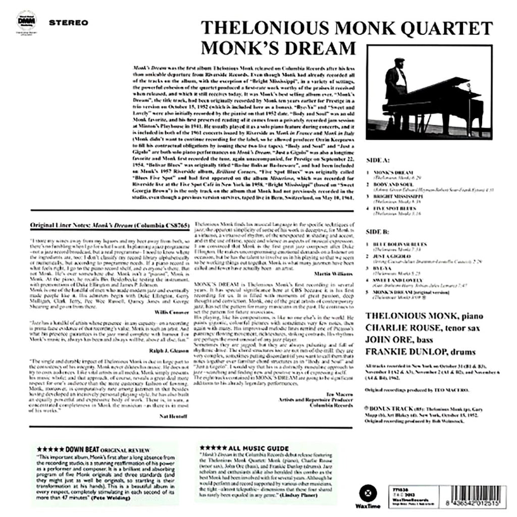 Thelonious Monk Quartet - Monk's Dream (+bonus track) (ltd. ed.) (180g) vinyl LP back cover