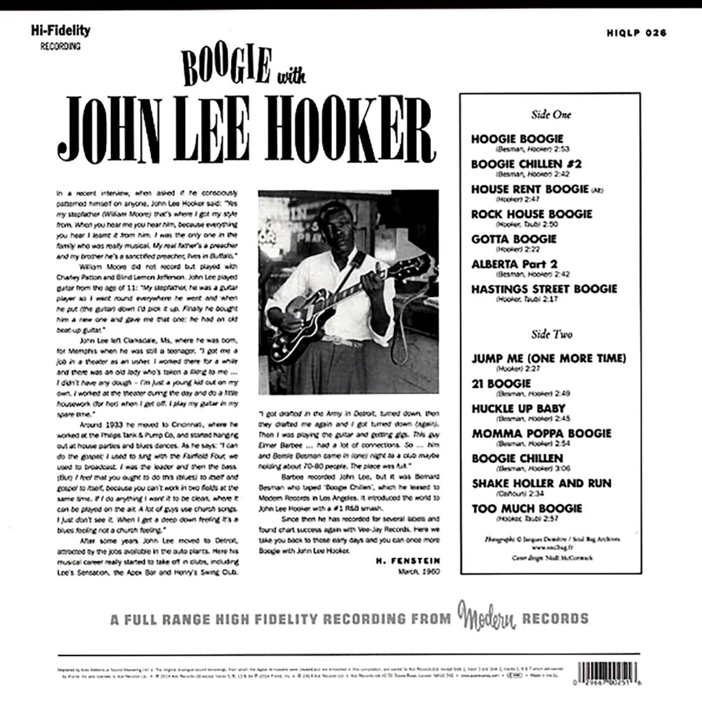 John Lee Hooker - Boogie With John Lee Hooker (180g) vinyl LP back cover