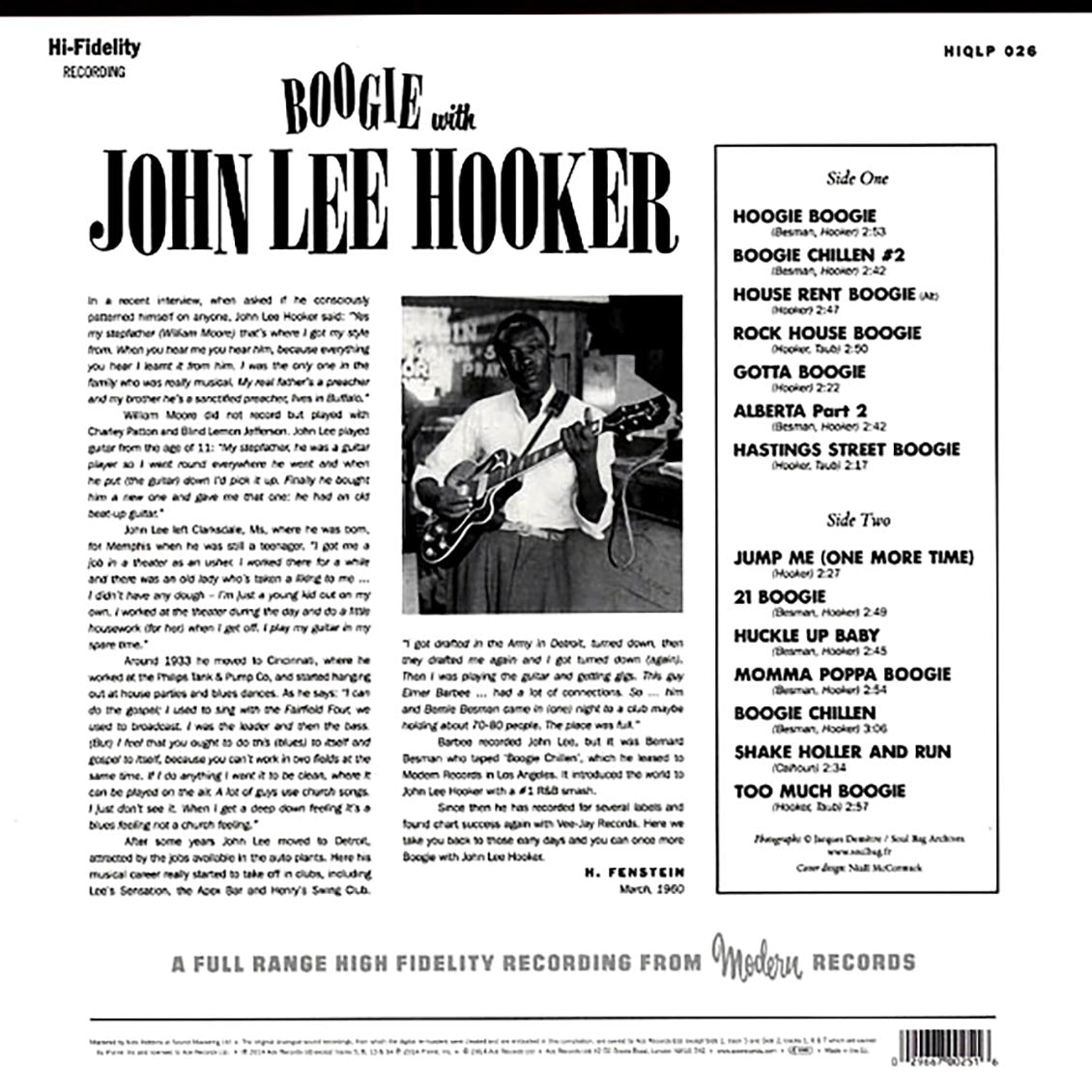 John Lee Hooker - Boogie With John Lee Hooker (180g) vinyl LP back cover