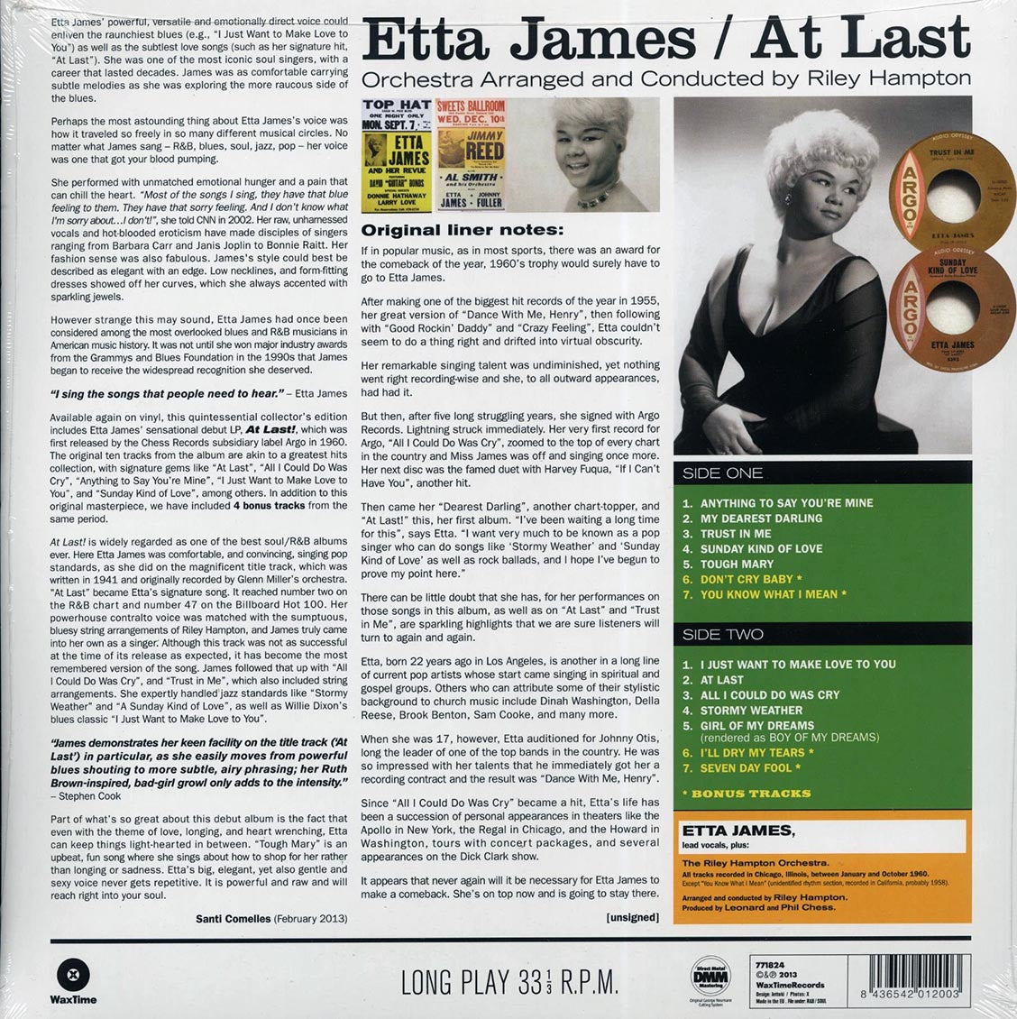 Etta James - At Last! (+4 bonus tracks) (180g) vinyl LP back cover
