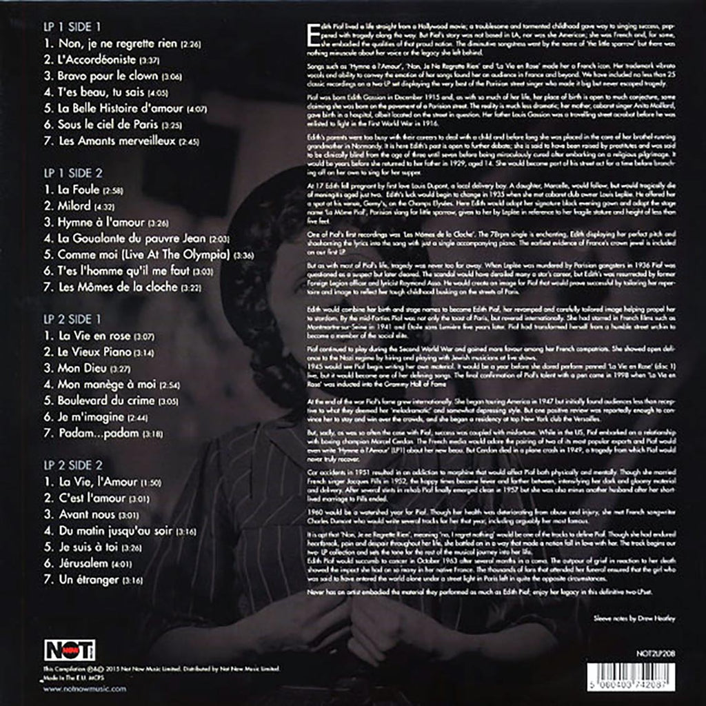 Edith Piaf - Je Ne Regrette Rien (2xLP) (180g) (colored vinyl) vinyl LP back cover
