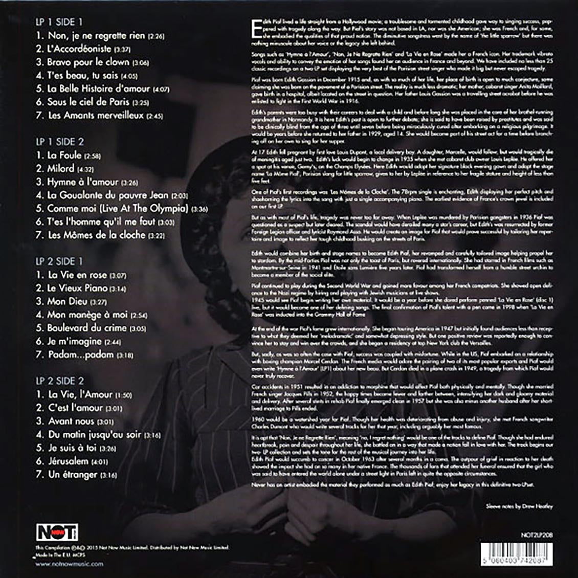 Edith Piaf - Je Ne Regrette Rien (2xLP) (180g) (colored vinyl) vinyl LP back cover