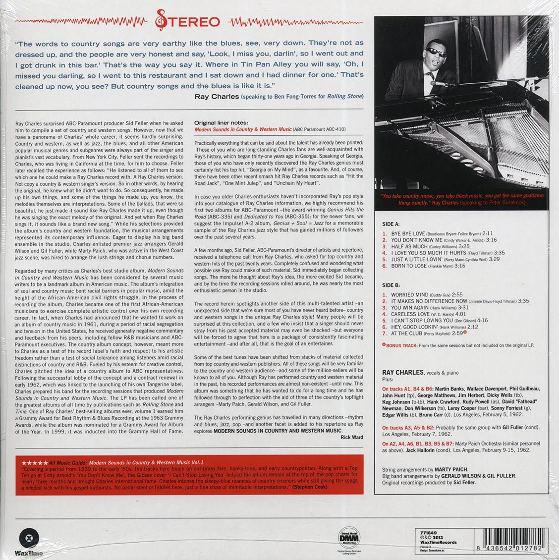 Ray Charles - Modern Sounds In Country & Western Music Volume 1 (+bonus track) (ltd. ed.) (180g) vinyl LP back cover