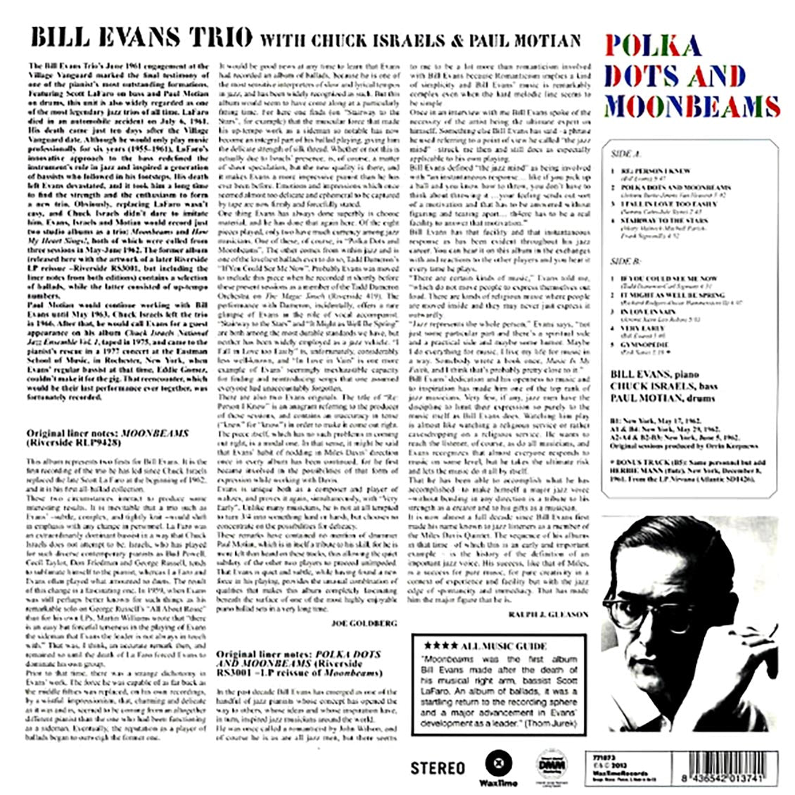 Bill Evans Trio - Polka Dots And Moonbeams (+bonus track) (ltd. ed.) (180g) vinyl LP back cover