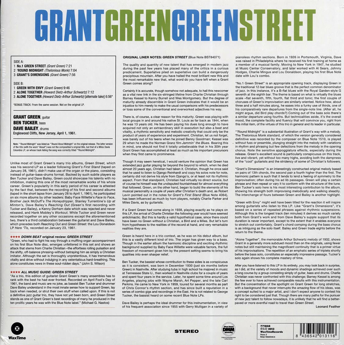 Grant Green - Green Street (180g) vinyl LP back cover