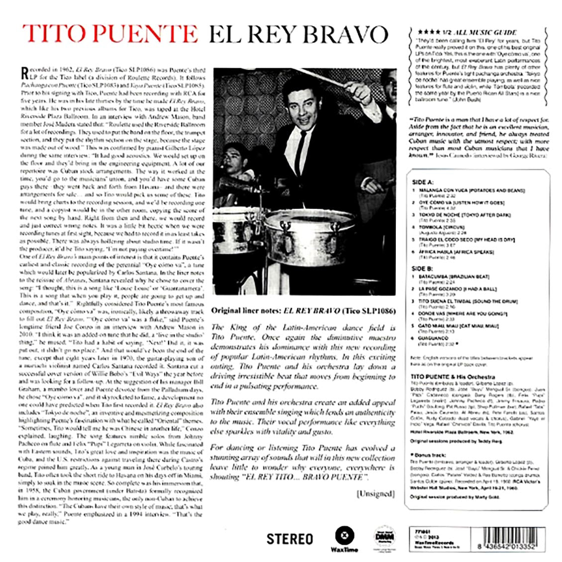 Tito Puente - El Rey Bravo (+bonus track) (ltd. ed.) (180g) vinyl LP back cover