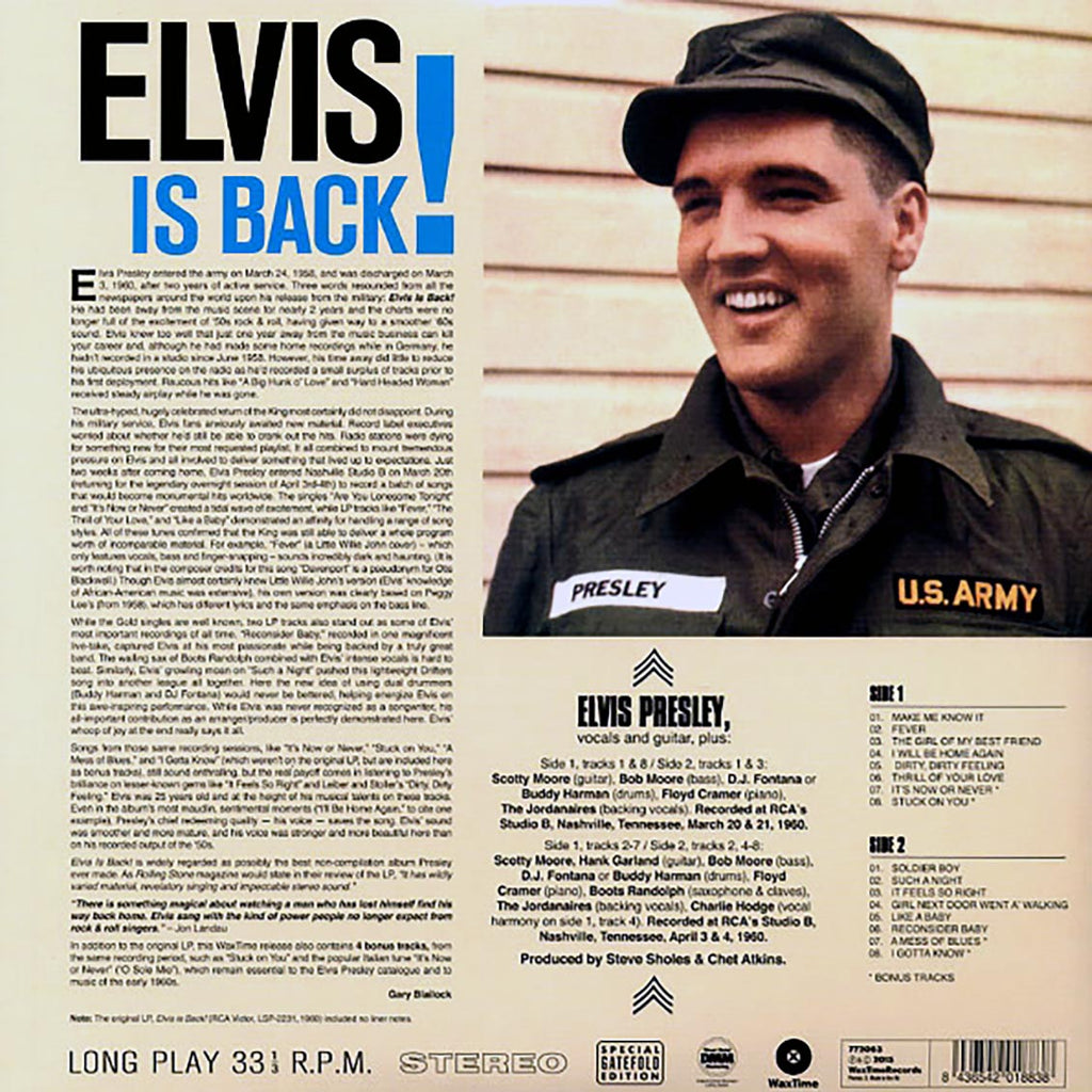 Elvis Presley - Elvis Is Back! (+4 bonus tracks) (ltd. ed.) (180g) vinyl LP back cover