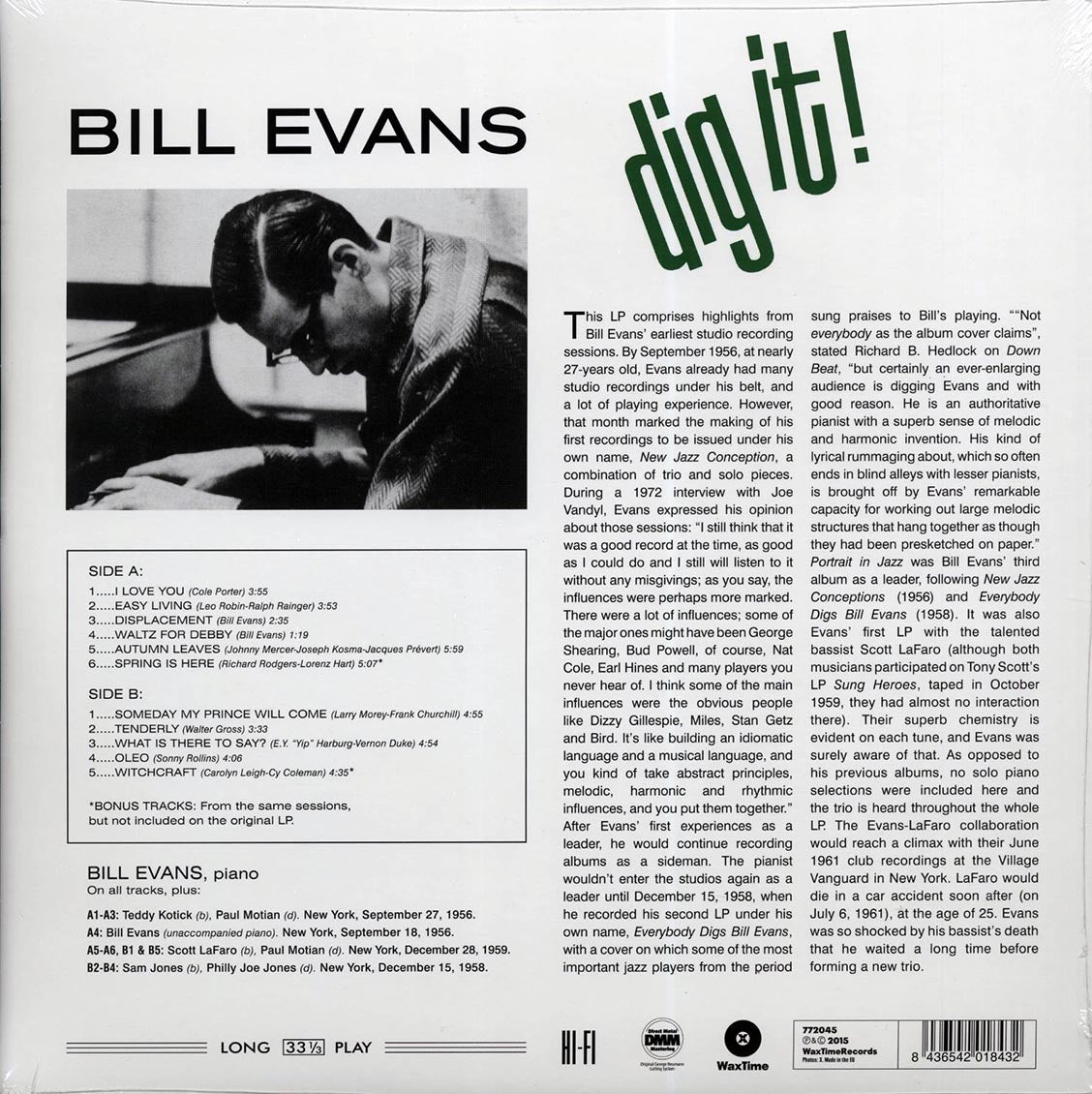 Bill Evans - Dig It! (ltd. ed.) (180g) vinyl LP back cover
