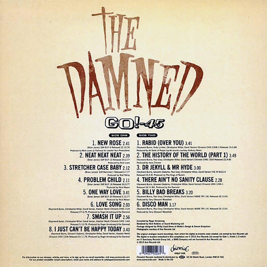 The Damned - Go!-45 (180g) vinyl LP back cover