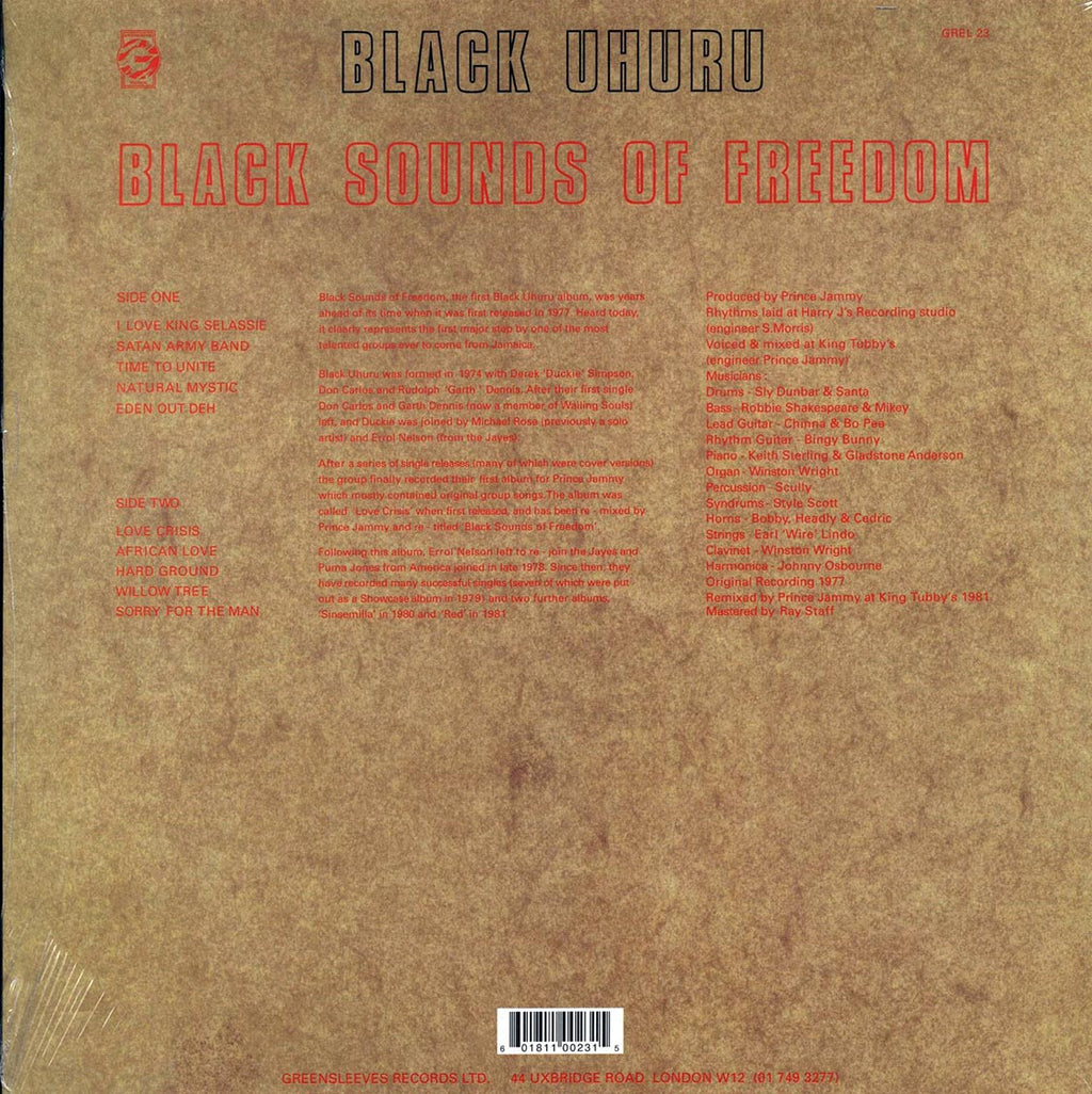 Black Uhuru - Black Sounds Of Freedom vinyl LP back cover
