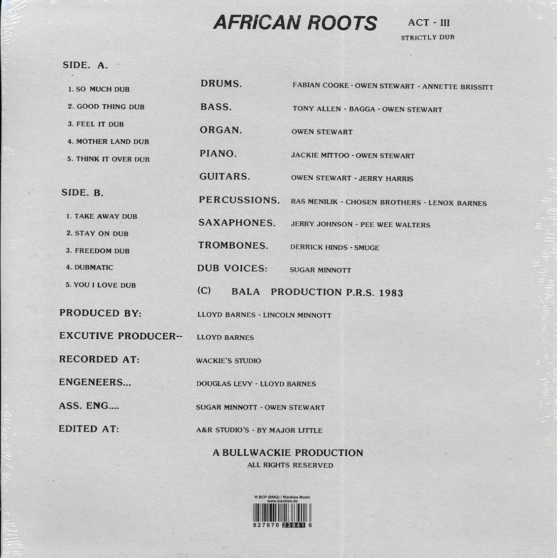 Wackie's - African Roots Act 3 vinyl LP back cover