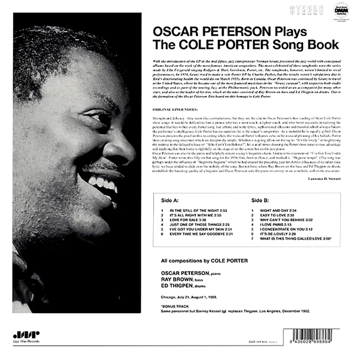 Oscar Peterson - Plays The Cole Porter Song Book (+bonus track) (ltd. ed.) (180g) vinyl LP back cover