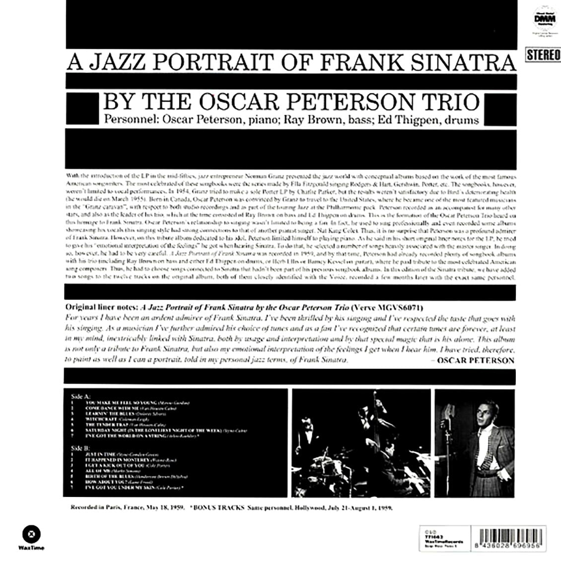 Oscar Peterson Trio - A Jazz Portrait Of Frank Sinatra By Oscar Peterson Trio (ltd. ed.) (180g) vinyl LP back cover