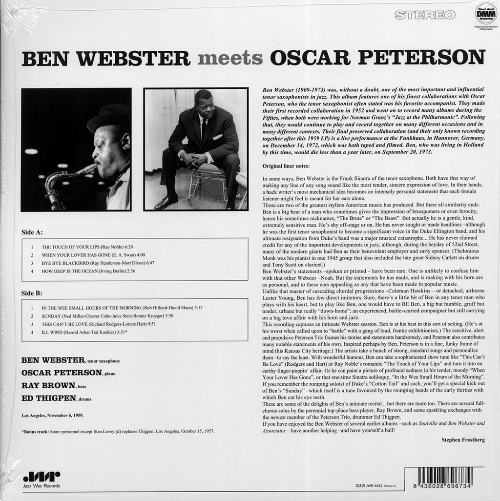 Ben Webster, Oscar Peterson - Ben Webster Meets Oscar Peterson (ltd. ed.) (180g) (remastered) vinyl LP back cover