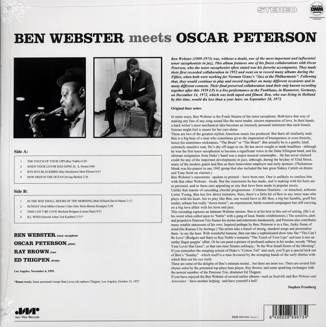 Ben Webster, Oscar Peterson - Ben Webster Meets Oscar Peterson (ltd. ed.) (180g) (remastered) vinyl LP back cover