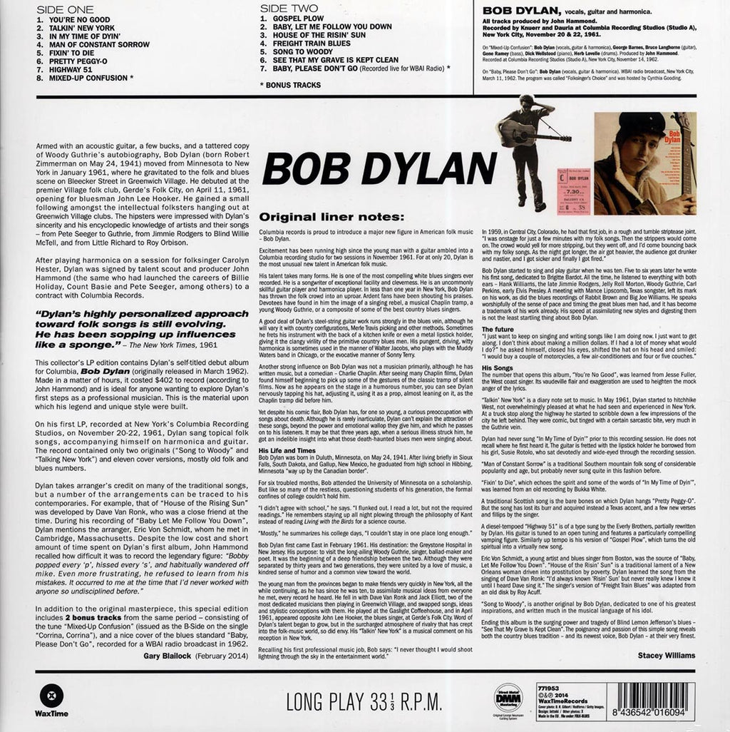 Bob Dylan - Bob Dylan (ltd. ed.) (180g) vinyl LP back cover