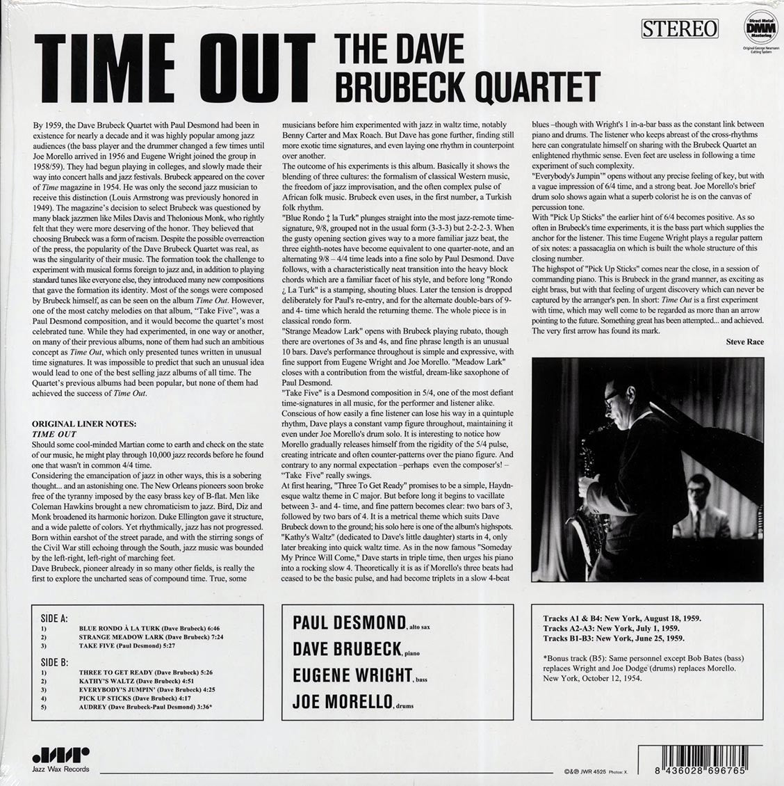 Dave Brubeck Quartet - Time Out (ltd. ed.) (180g) (remastered) vinyl LP back cover