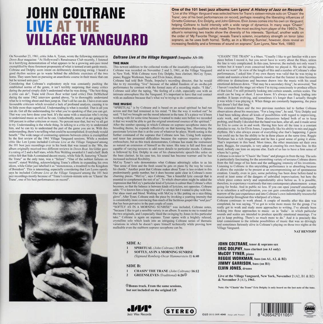 John Coltrane - Live At The Village Vanguard (+bonus track) (ltd. ed.) (180g) (remastered) vinyl LP back cover