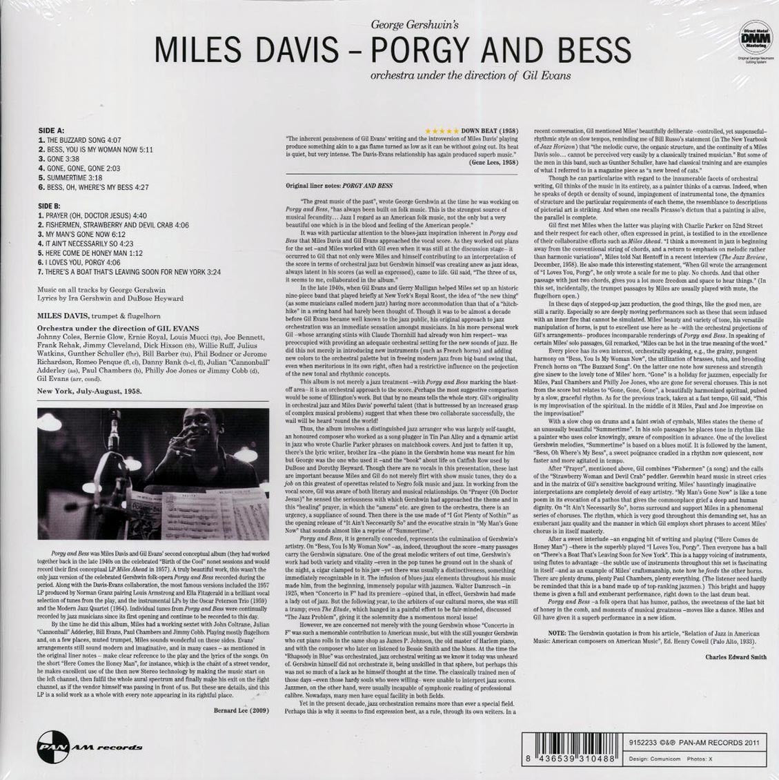 Miles Davis - Porgy And Bess (ltd. ed.) (180g) vinyl LP back cover